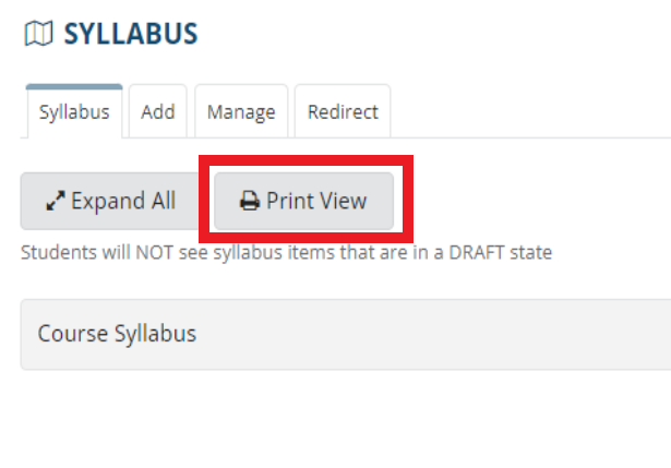 image showing the print view button