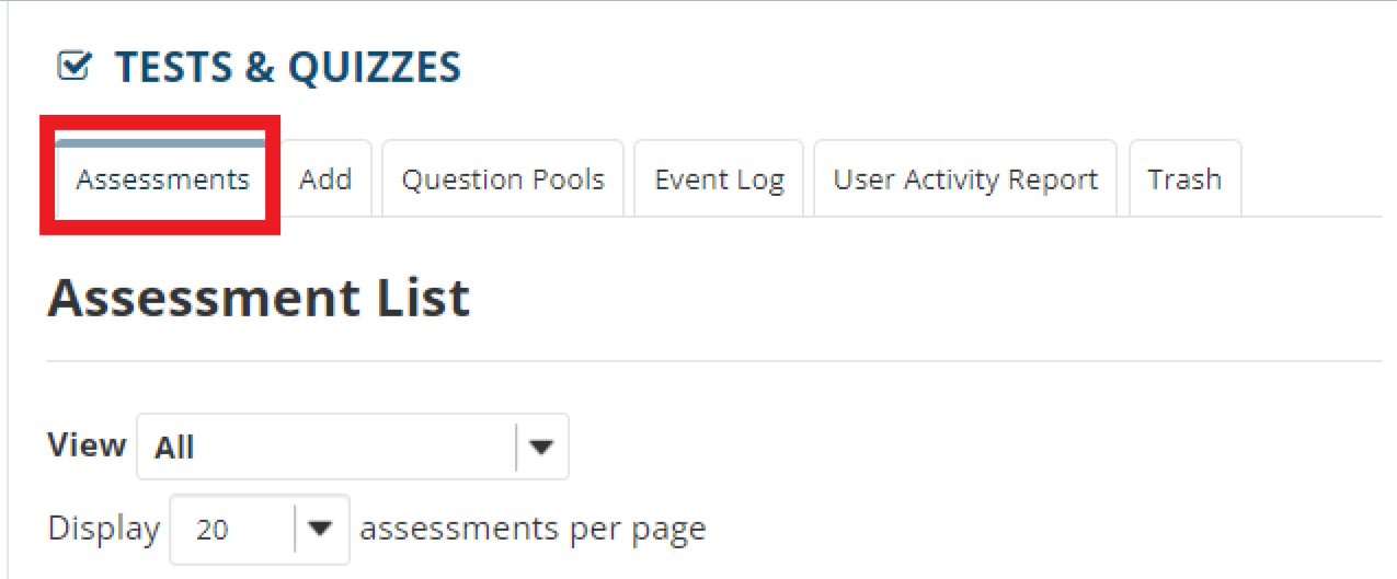 image showing Assessments tab